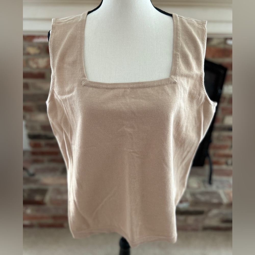 Joan Rivers Wardrobe Builders Square Neck Sweater Tank-Tan-1X-NEW-A397525